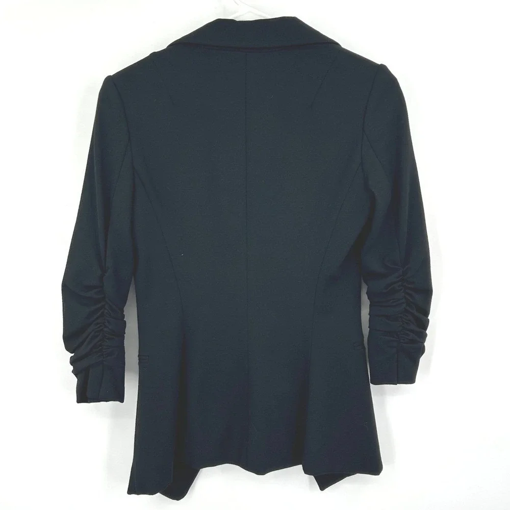 Elizabeth and James Blazer Women Size 0 Black Ruched 3/4 Sleeve‎ Tailored Chic